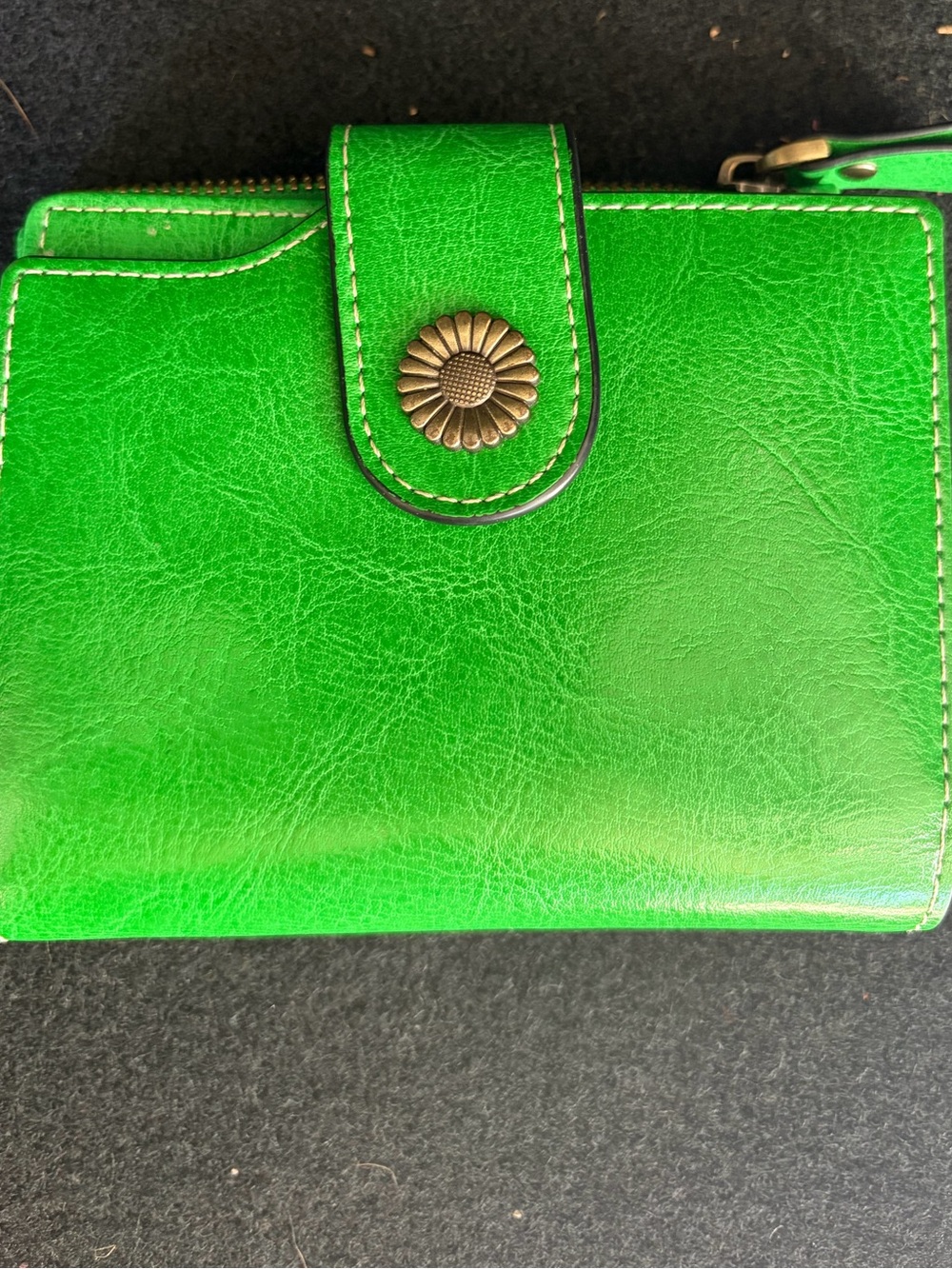 Green Women’s Leather Wallet with Floral Snap